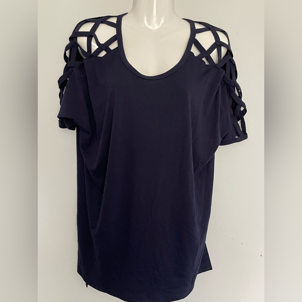 BNWOT navy blue tunic with cutout shoulders